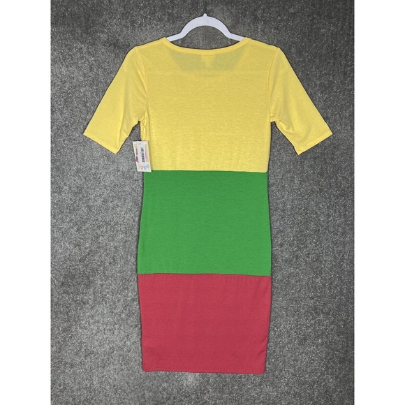 LuLaRoe Julia Colorblock Stretch Sheath Shirt Dress Womens Size XS NWT FLAW - Picture 2 of 8